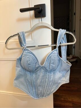 PrettyLittleThing Light Blue Denim Corset Top